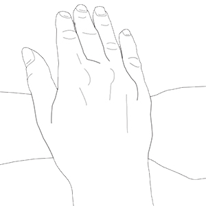 En person sin håndflate på overflaten til klokken